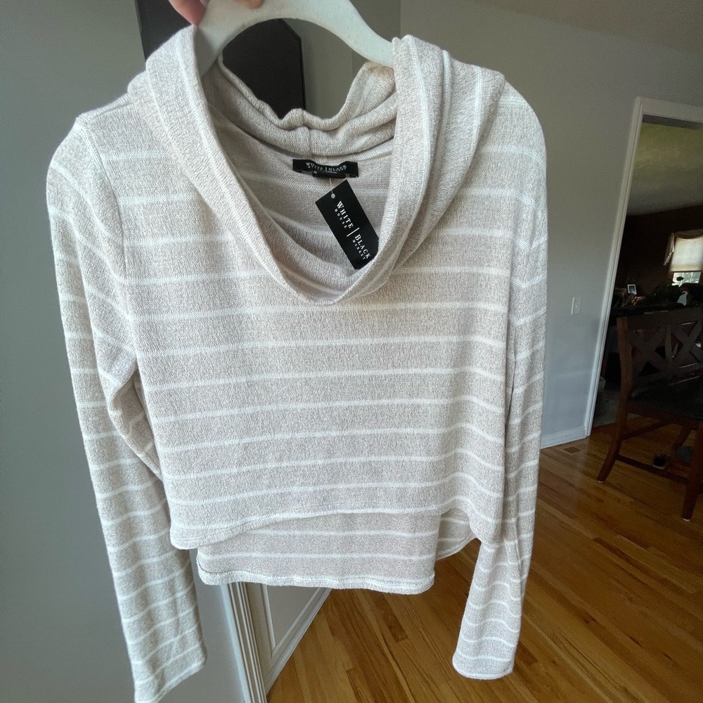 White House Black Market since XS taupe and cream funnel neck top  NWT